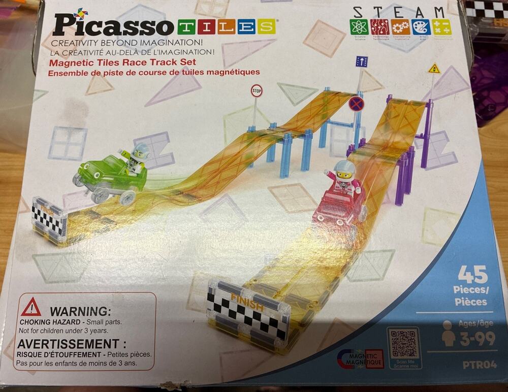 PICASSO-TILES Race Track Magnetic for Kids, 45PCS with 2 Racing Cars - READ !!